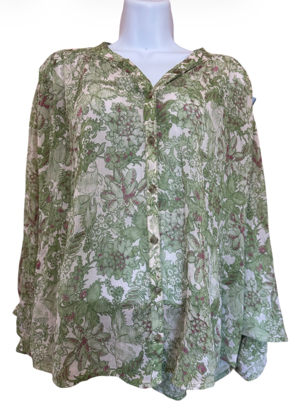 Anthropology Pilcro Green Floral Cotton Button-Front Blouse. Medium. - Picture 9 of 9